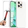 Case - Silicone - iPhone 14 Pro Max - White - 2 Tempered Glasses - Screen Protector
