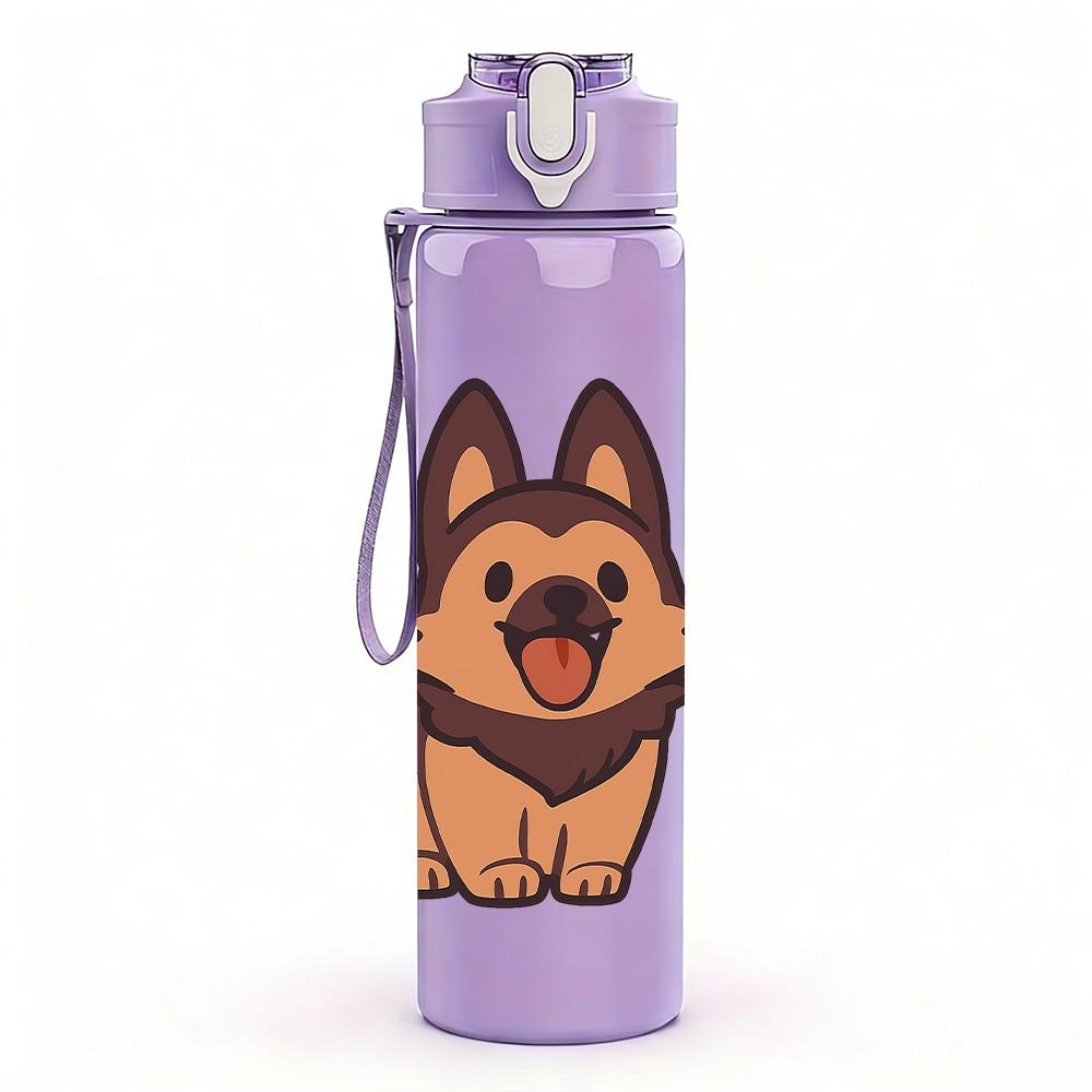 1PC Happy German Shepherd 750ml Color Plastic Sports Water Bottle Leakproof Flip Straw Lid Suitable for Sports Office Home Use