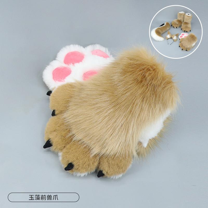 Jade Algae Front Cat Girl cos Props Comic Show Fox Ears Beast Ears Headband Plush Fox Ears Headband Fox Tail Set
