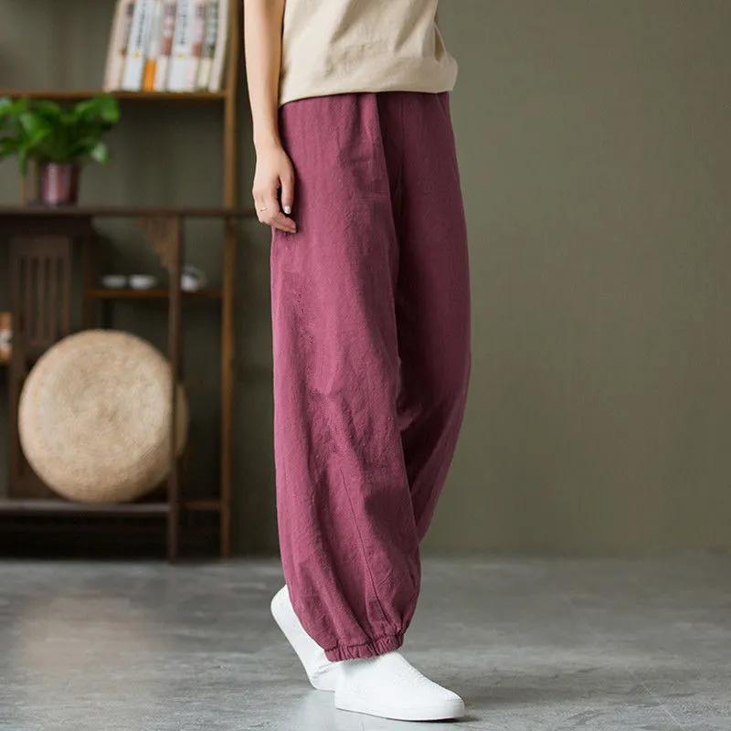 Women's Spring and Summer Artistic Loose Casual Pants, Solid Color Comfortable Mosquito Proof Lantern Pants