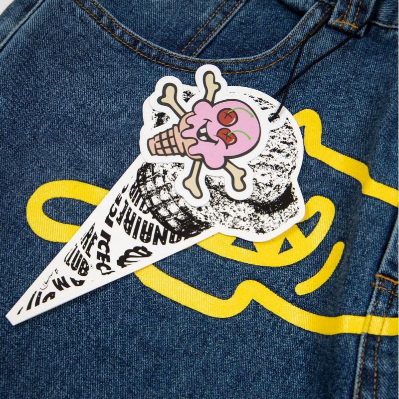 BBC ICECREAM Graphic Embroidered Denim Shorts Mens High Street Straight Leg Fashion Casual