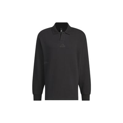 Polo de Moletom Francês Pesado Sólido Logo Solto Manga Comprida Polo Unissex Polos Preto IT3972