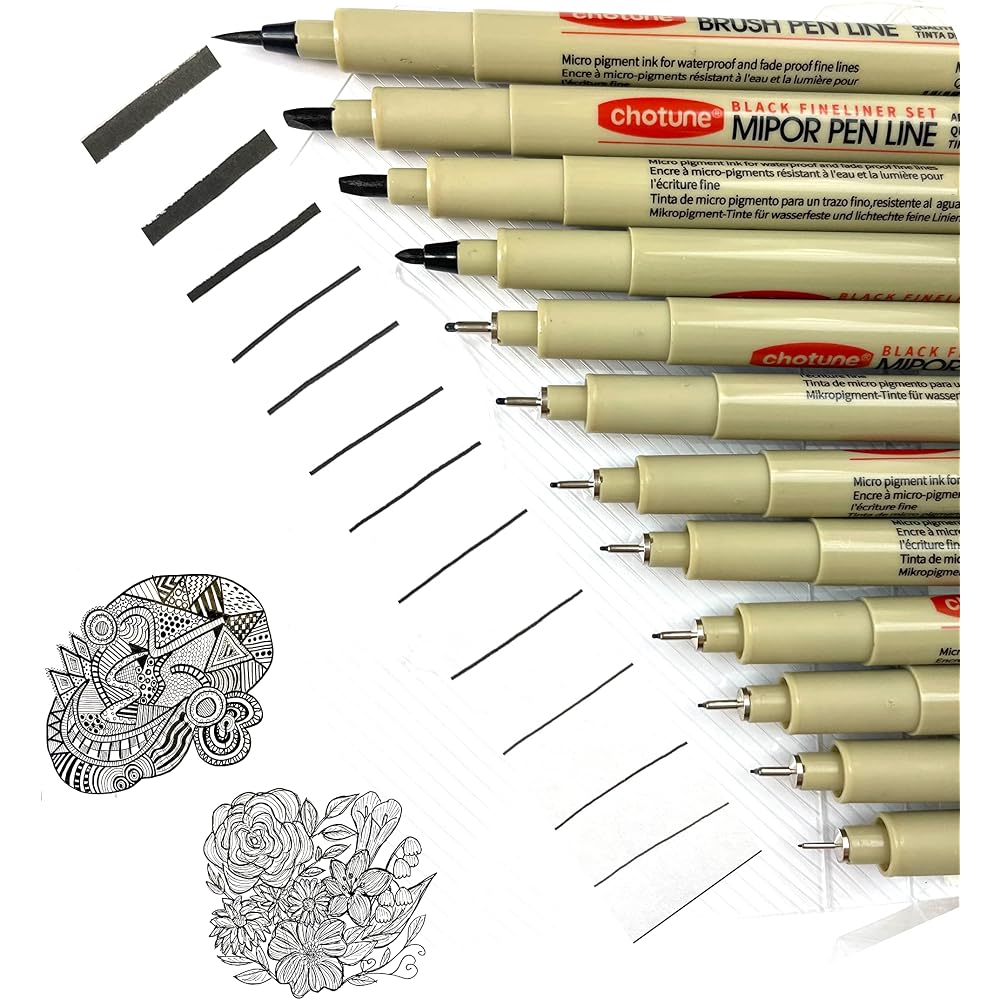 Drawing Pen Black Liner 12 Brush Brushes 0.03 0.05 0.3 0.4 0.5 0.8 1 2 3 BR Thin Pen Thick Pen Ma...