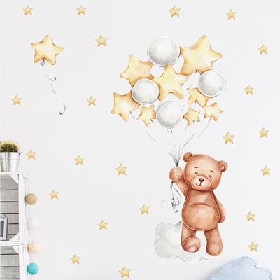 Cartoon Bear Cloud Stars Balloon Wall Stickers for Kids Room Baby Room Decoration Decals