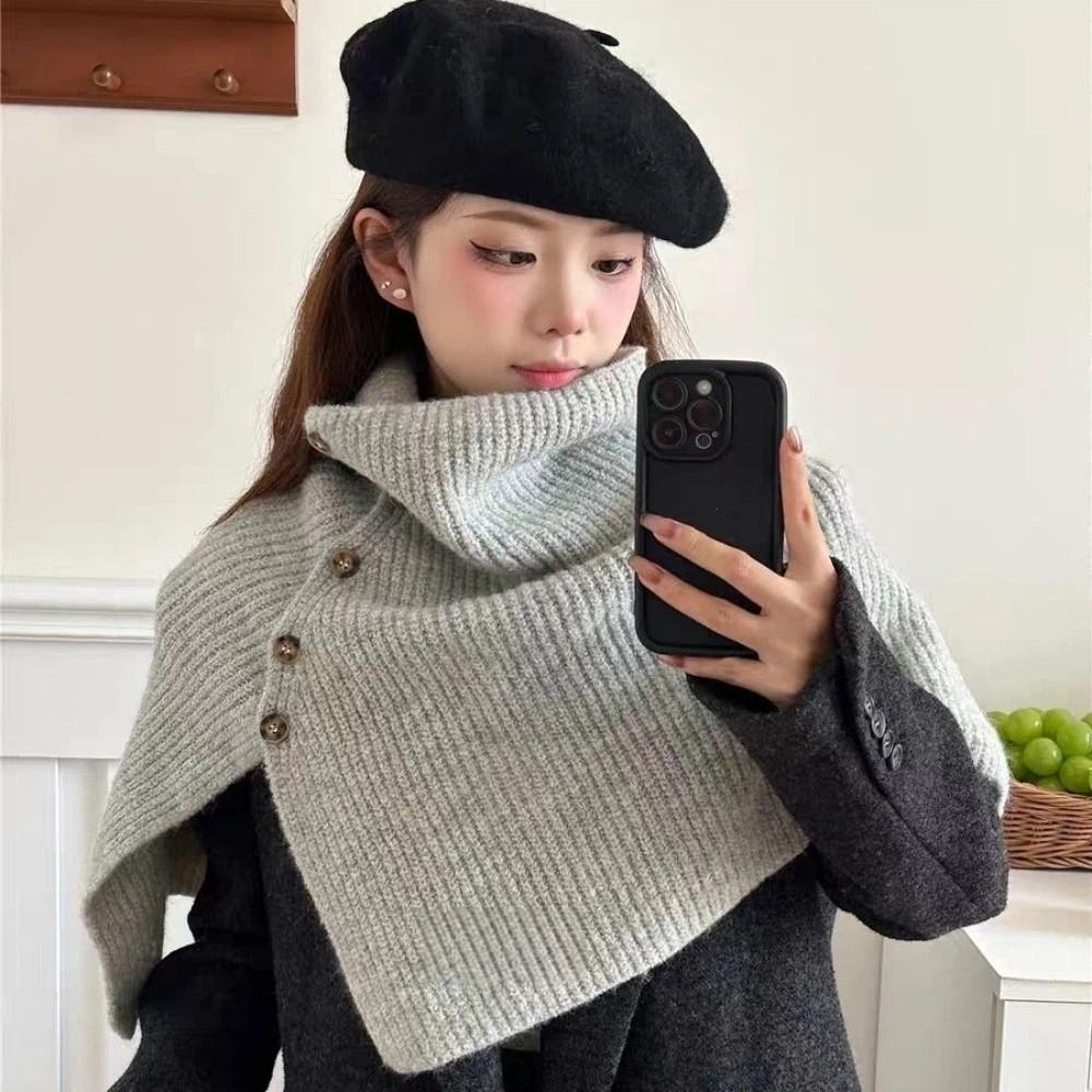 Fashion Winter Pullover Scarf Warm Knitted Turtleneck Shawl Button Design High Collar Scarf False Collar Clothes Accessories