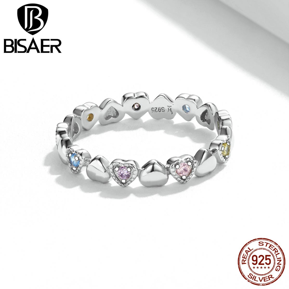 

BISAER Стерлинговое серебро 925 пробы с блестящим цирконом Радужная любовь для женщин ювелирные изделия 9