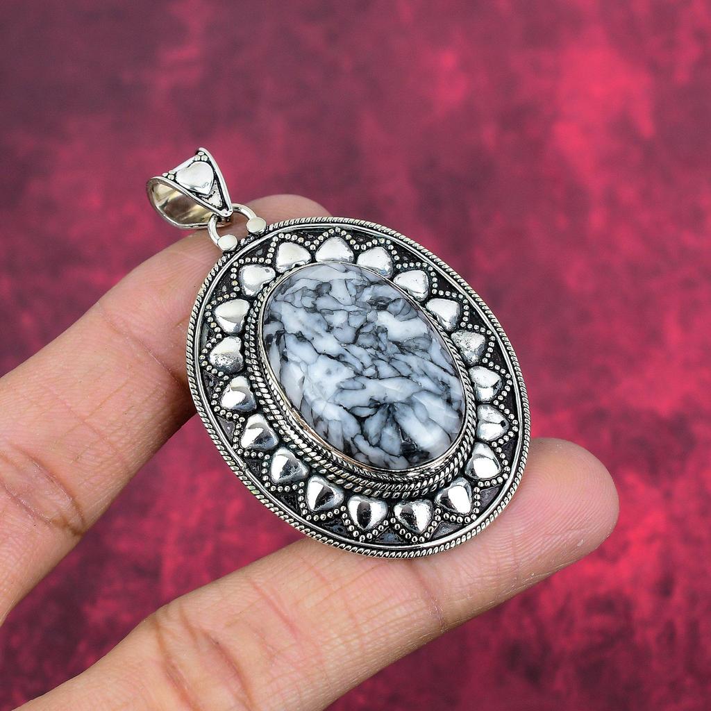 Pinolitt Jaspis 925 Massiv Sterlingsølv Anheng, Håndlaget Edelstensanheng Smykker, Gaver Til Kone Helt Nytt Anheng