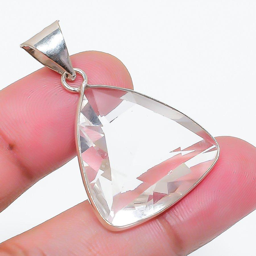 Natural White Topaz Gemstone 925 Sterling Silver Jewelry Pendant 1.38" AP-16394