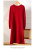 Women's Pure Wool Mid-Length Knit Skirt and Dress, Rolled Hem, Round Neck, Solid Color - Perfect for Autumn and Winter.
