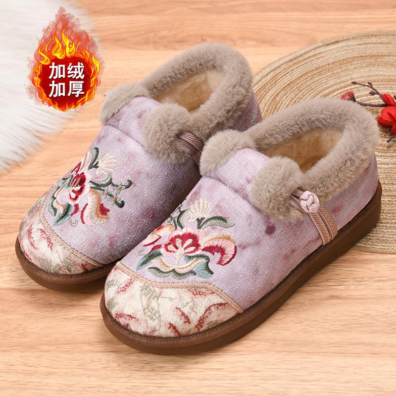 Schafwolle Winter Baumwollschuhe gestapelt und verdickt warm Mutter Schuhe dicke Sohle bestickte Schuhe