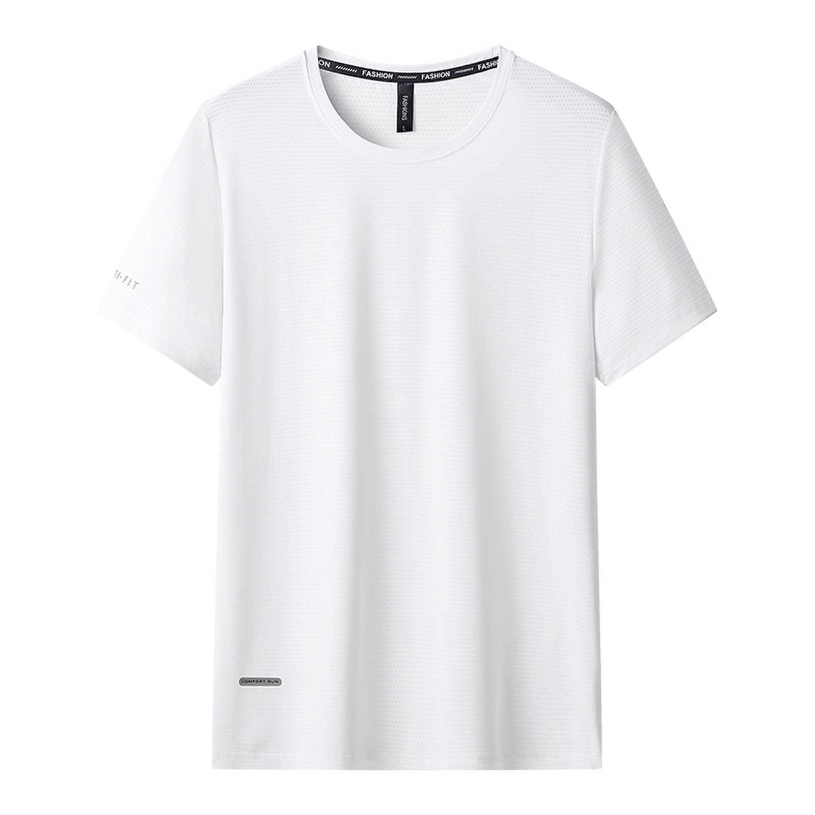 

Мужские быстросохнущие спортивные футболки с короткими рукавами, впитывающие влагу, рубашки для тренировок для бега, эластичные летние повседневные дышащие футболки с круглым вырезом XL белый