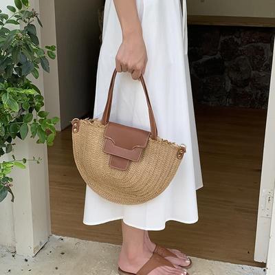 Summer Women Travel Straw Bags Rattan Shoulder Crossbody Bag Handmade Woven Beach Bag Female Large Capacity Saddle Handbags Tote