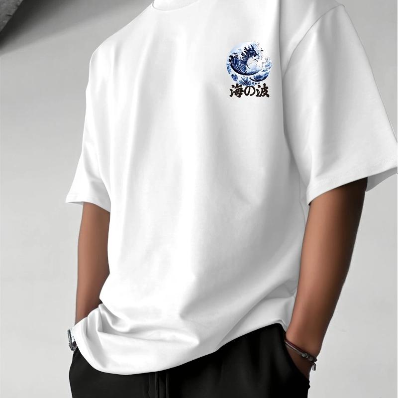Sommer Neuer Trend Herren Lockeres T-Shirt Tokyo Wellenmuster Hergestellt aus Reiner Baumwolle Weiche Textur Geeignet für Tägliche Freizeit-Sportbekleidung