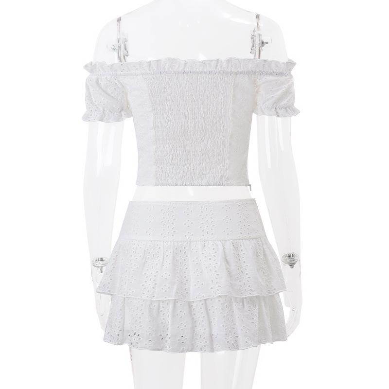 Women's Off-Shoulder Ruffle Mini Skirt Set - Sexy French Style Top with Sweet and Spicy Flair