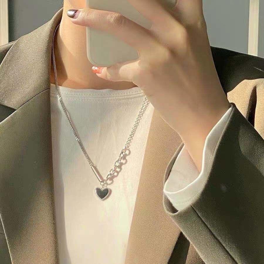 Punk Europe Stylish Stylish Trend Basic Minimalist Personality Heart Pendant Clavicle Pendant Necklace Girls Gathering Party Event Present Women