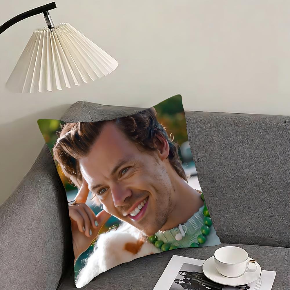 Styles H-Harry Styles British singer Cushion Cover Reversible Plush Pillow Cover – For car, sofa, bedroom, perfect as a gift.