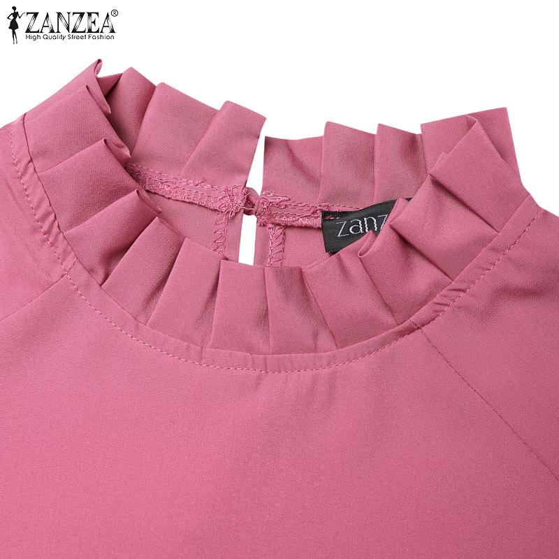 ZANZEA Γυναικείο Καθημερινό Μάξι Φόρεμα με Όρθιο Γιακά, Άνετη Γραμμή, Μονόχρωμο, Μακρυμάνικο