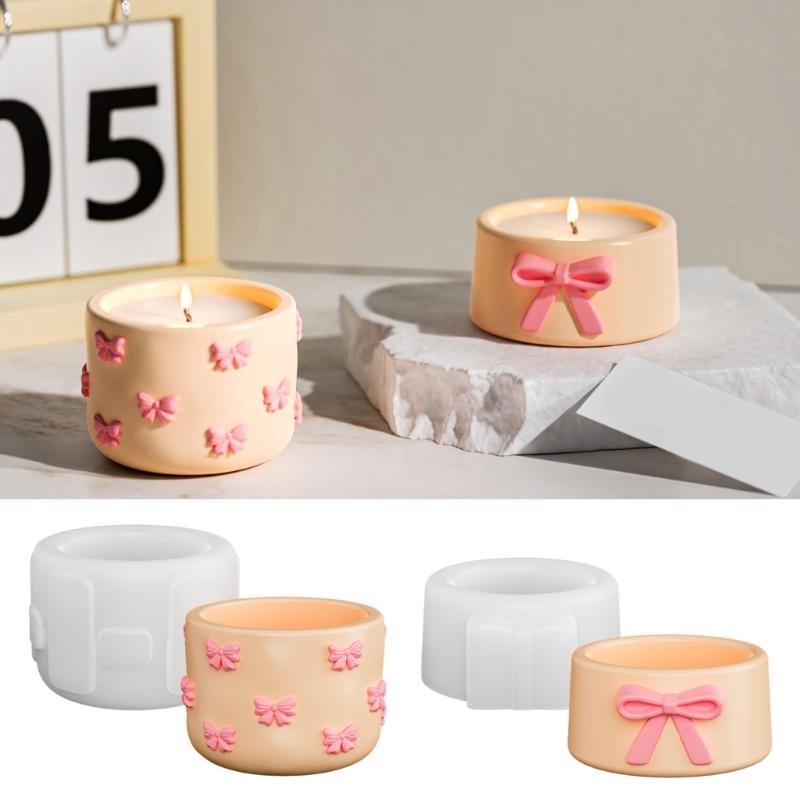 Reusable Crafting Mold Bowknot Shape Succulents Planter Moulds Silicone Texture for Handmade Storage Box Containers