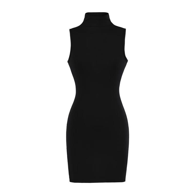 Women's Sleeveless Bodycon Dress: Retro, Mature Style, Stretchy, Slim-Fit, High-Neck, Sexy Short Skirt