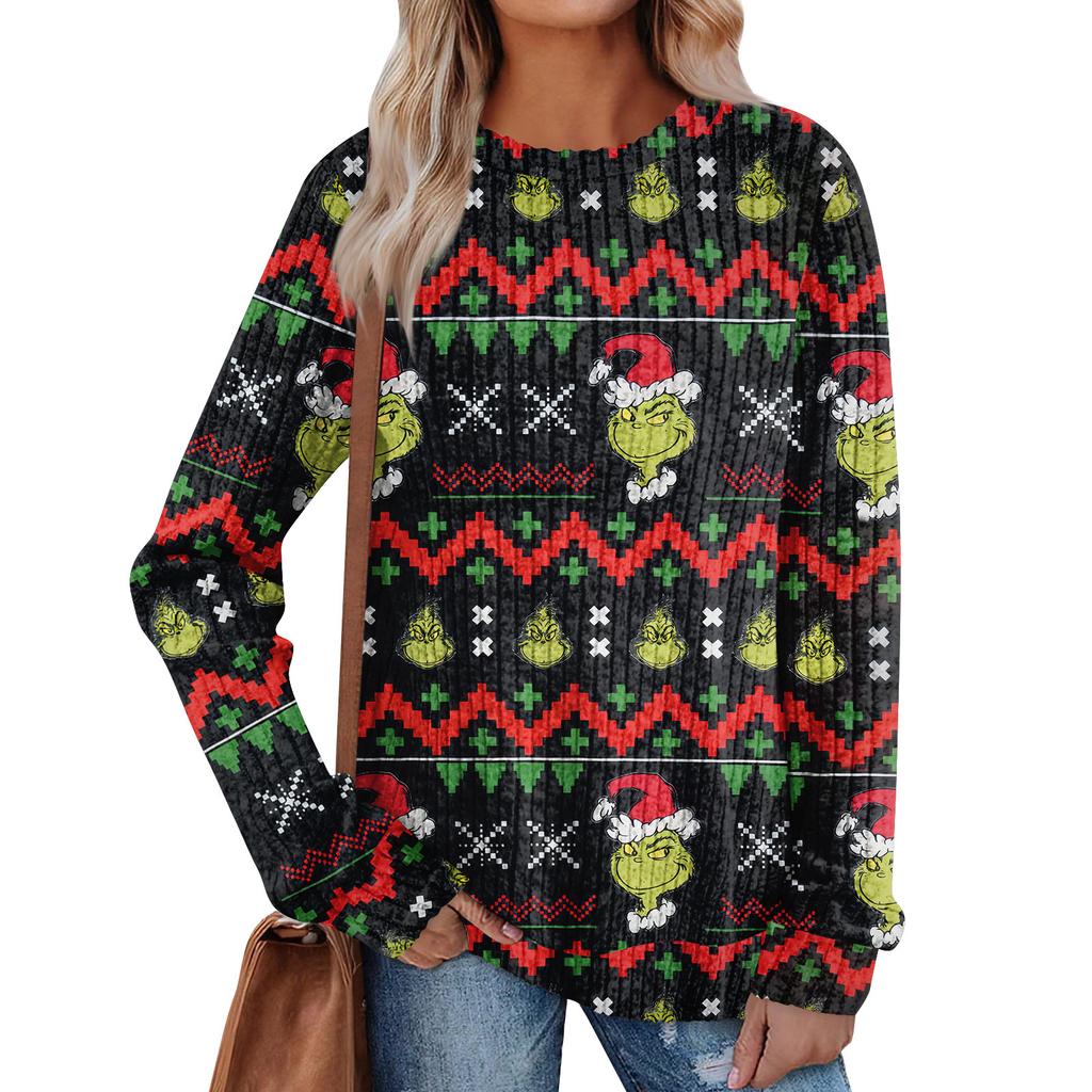 Women's Printed Lightweight Brushed-Cotton Round Neck Top