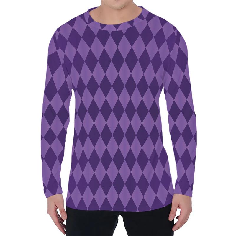 Simple Argyle Pattern Men's T-shirts Fashion Casual 3D Printed Long Sleeve T-shirts Loose Round Neck Streetwear Pullovers