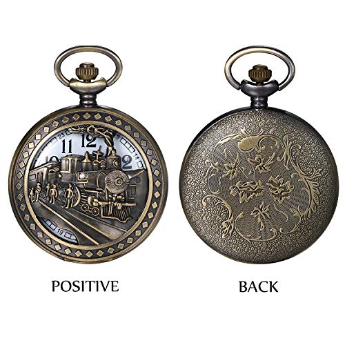JEWELRYWE Antique Train Pendant Analog Pocket Watch Necklace for Men, Perfect for Coming-of-Age Ceremonies, Birthdays, Anniversaries, and Christmas. B