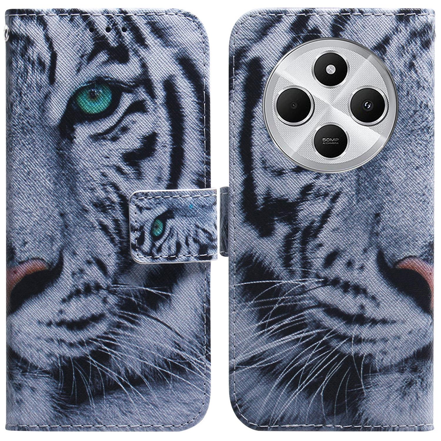 

For Xiaomi Poco C75 4G/Redmi 14R 5G/14C 4G Wallet Case Pattern Print Leather Phone Cover Tiger