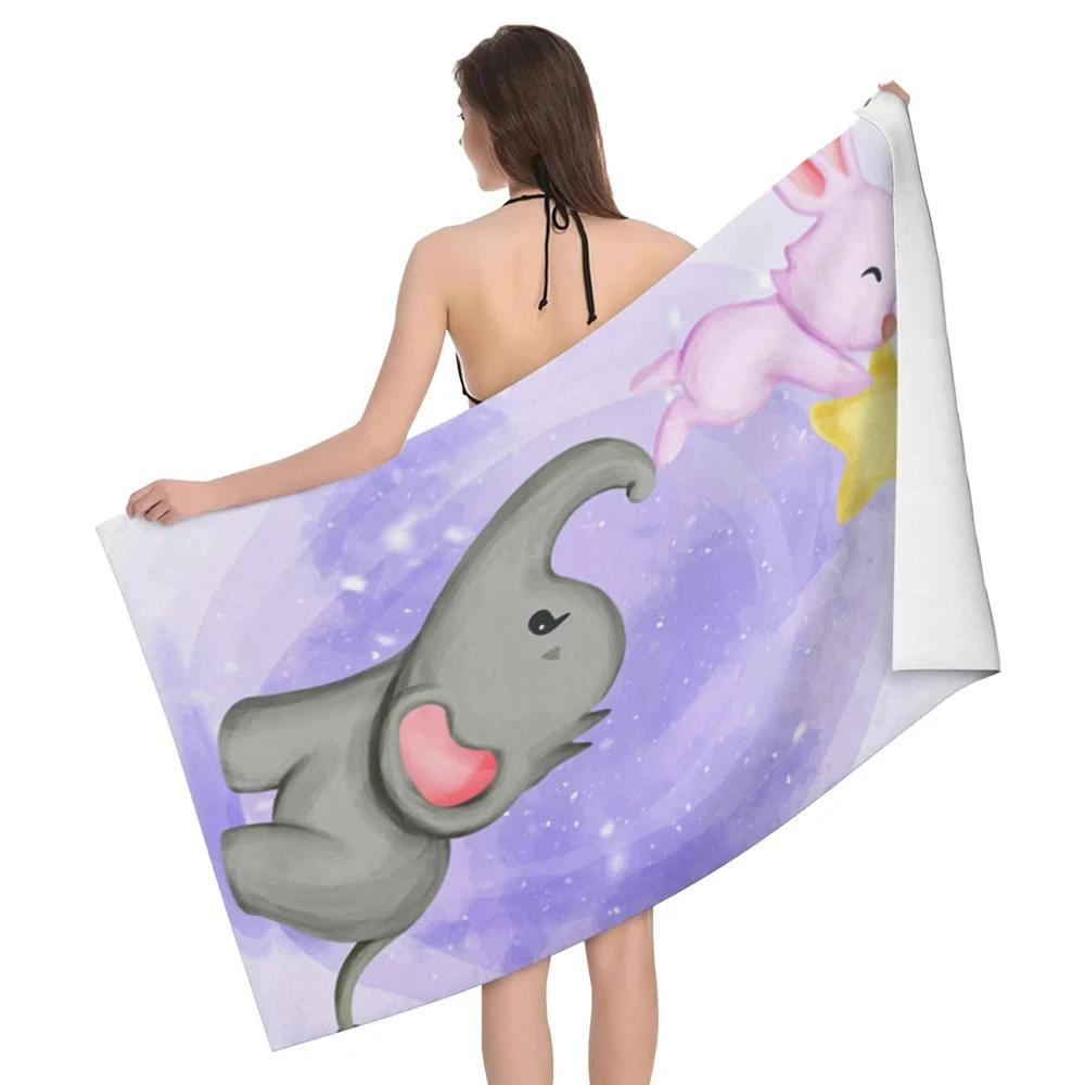 Cute Cartoon Elephant Beach Towel Quick Dry Absorbent Bath Towels Sandproof Lightweight Towel for Spa Gym Yoga Sports Swimming
