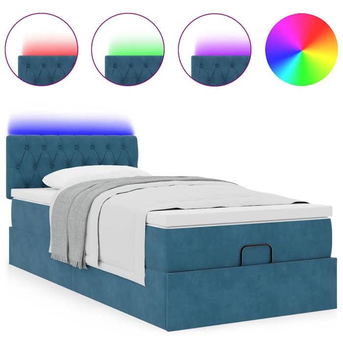 VidaXL Ottoman Bed with Mattress and Dark Blue LED 80x200cm Velvet Upholstered Bed 3312660