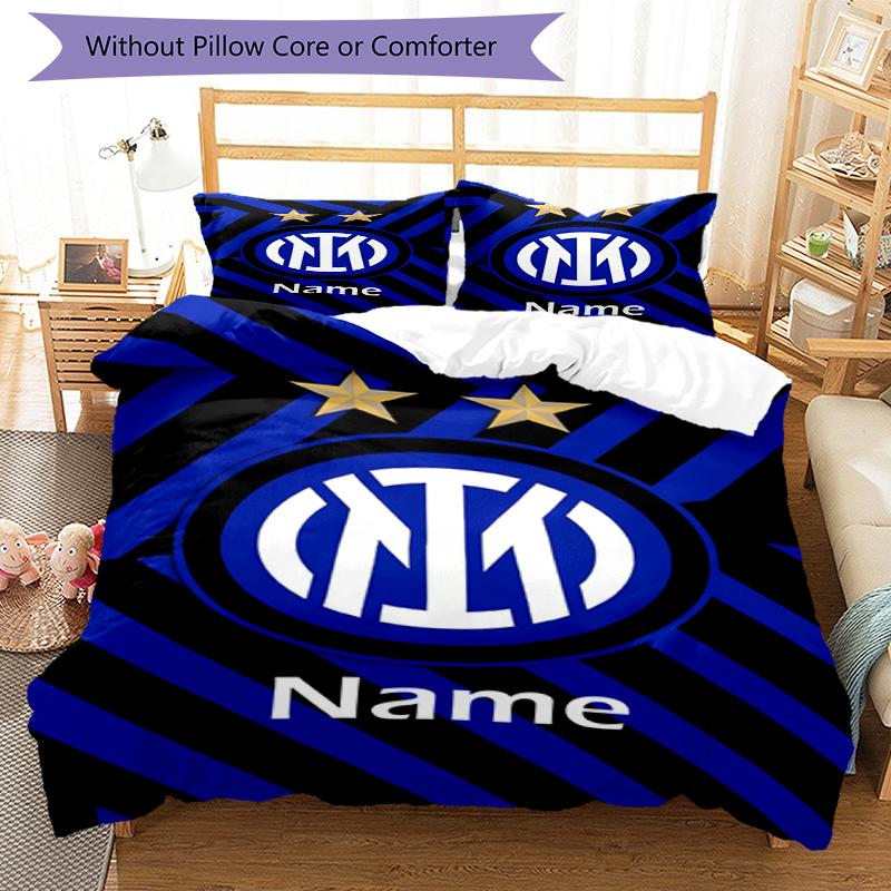 Set Biancheria da Letto Inter Milano Personalizzato con Nome 3 Pezzi Copripiumino Chiusura Include 1 Copripiumino e 2 Federe, Morbido e Confortevole per Tutte le Stagioni.