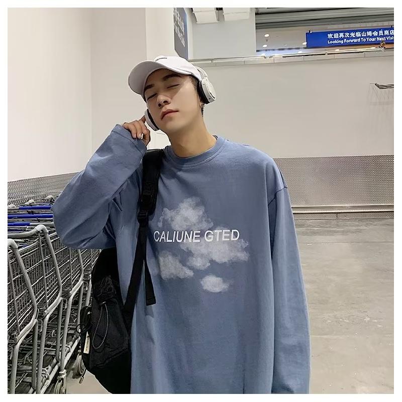 

Мужские футболки с длинным рукавом с буквенным графическим принтом, модные брендовые футболки для мужчин, мужская одежда, повседневная футболка, мужская летняя корейская ретро футболка 5XL синий