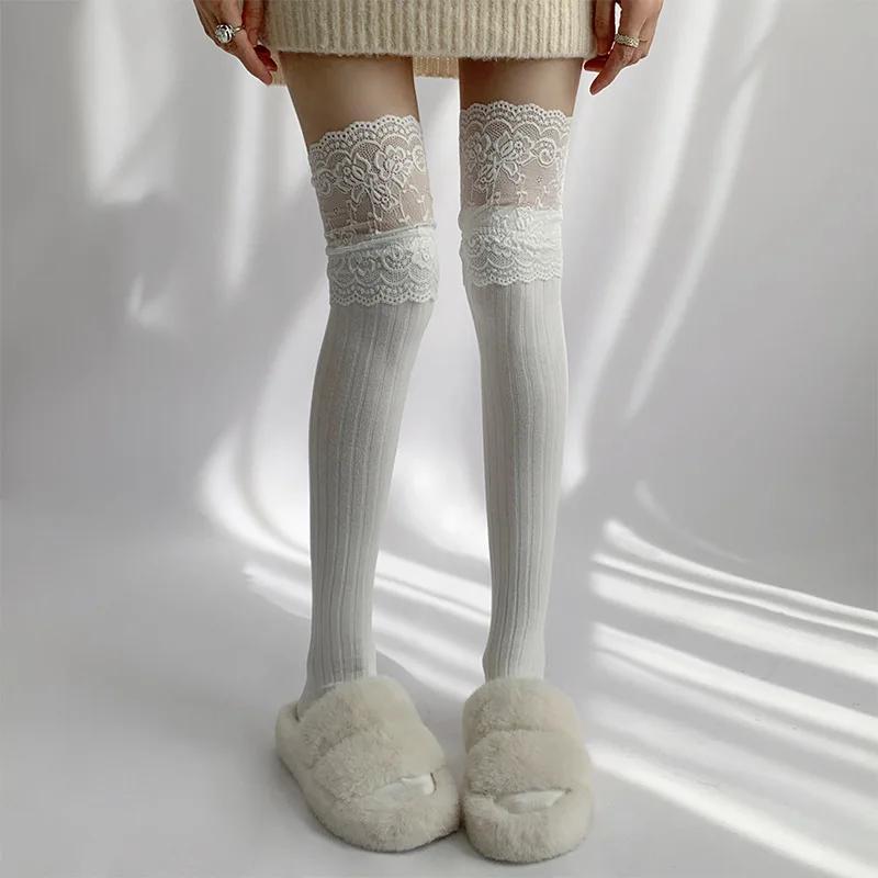 Korean Sexy Lace High Stockings Black White Lower Leg Socks ForGirl Boot Accessories Women Autumn Lace Cute Lolita Stocking