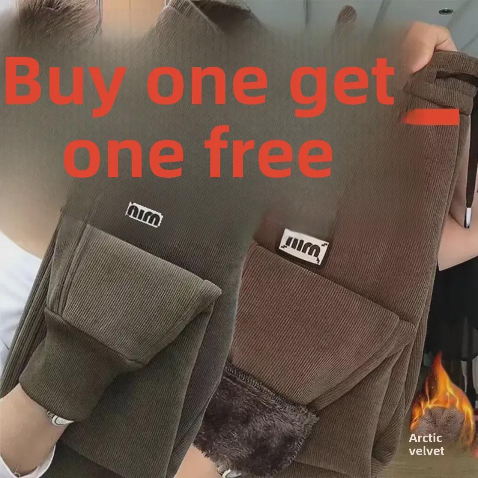 Autumn/Winter Women's Velvet-Lined Lambskin Corduroy Harem Pants - Warm Cuffed Design