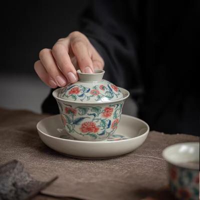 Retro Blaue und Weiße Deckelschale, Teetasse, Keramik Kung Fu Tee-Set, Einzelkanne mit Lagerung Jingdezhen Große Sancai Teetasse, Teeschale