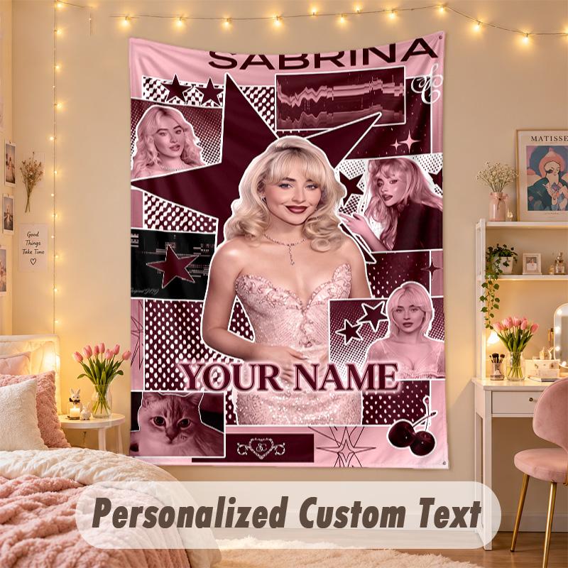 Custom Personalized Tapestry,Sabrina Carpenter Print Custom Name Text Wall Art Hanging for Bedroom