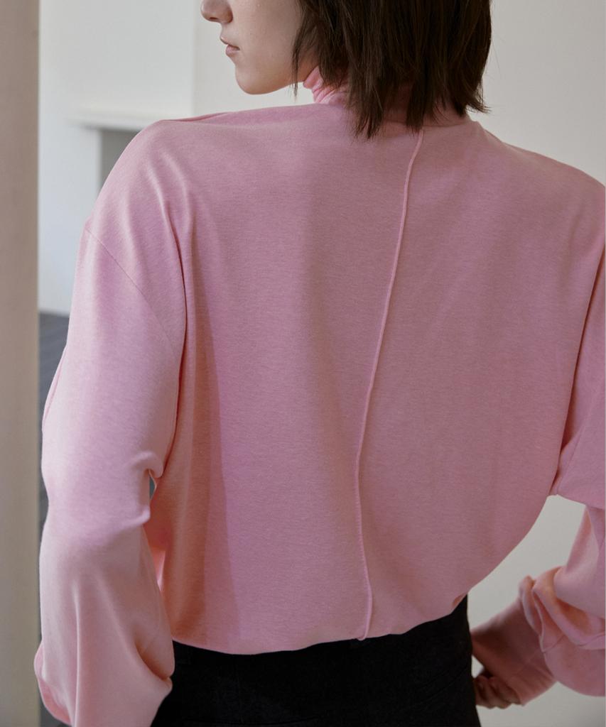 SIGREAT Loose Fit Wool Tencel Turtleneck T-Shirt_Pink