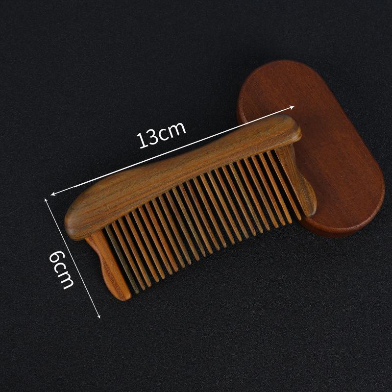 Green Sandalwood Carved Long-Handled Massage Comb for Women