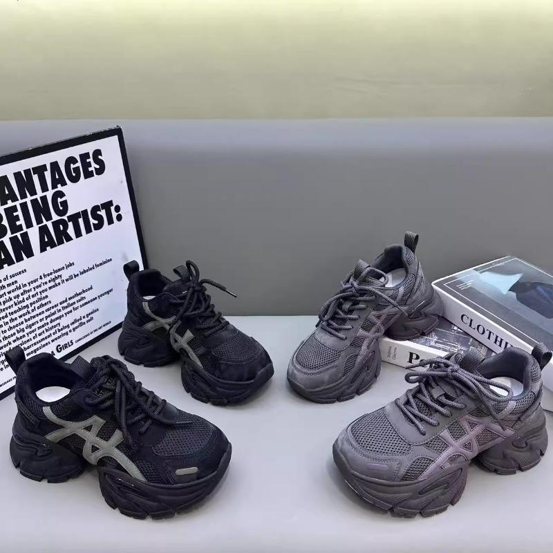 Leather Dad Shoes Women's Sports Shoes Autumn New Thick-soled Heightening Small Women's Shoes Casual Mesh Shoes