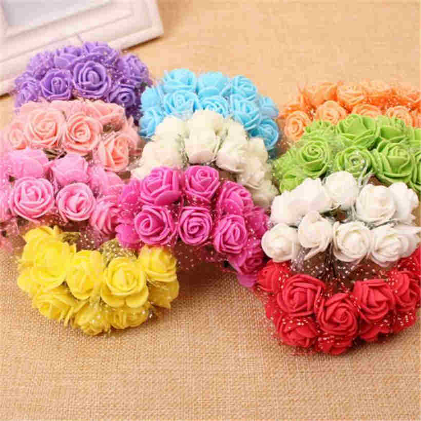 50 Pcs/bag Foam Simulation Rose Wedding Candy Gift Box Garland Hug Bear Rose Decoration