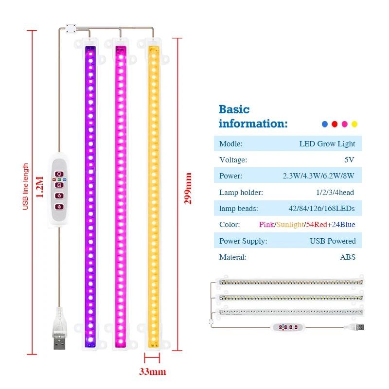 LED Full Spectrum Phyto Lamp USB 5V Grow Light Bar 30cm/50cm 1T 2T 3T 4T Plants Flowers Led Greenhouse Cultivo Hydroponic