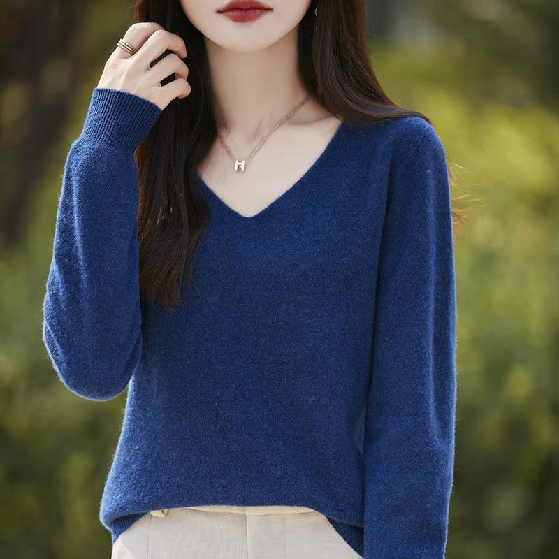 

В язаний светр з V-подібним вирізом, вільного крою, що облягає, Новий осінньо-зимовий светр для жінок M синій