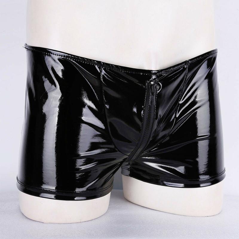 Mens PVC Zip Pouch Backless Briefs Wet Look Lingerie Trunks Shorts Gay Male Funny Open Back Jockstrap Open Butt Panties