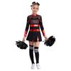 Girls Cheerleading Outfit Rhinestone Letter Design Metallic Color Patchwork Long Sleeve Pleated Dress Set