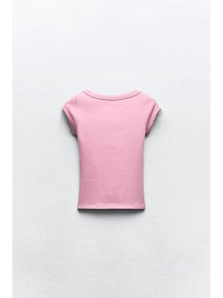 Women's Summer Sweet & Spicy Slim Fit Round Neck Ribbed Cotton T-Shirt, Short Sleeves