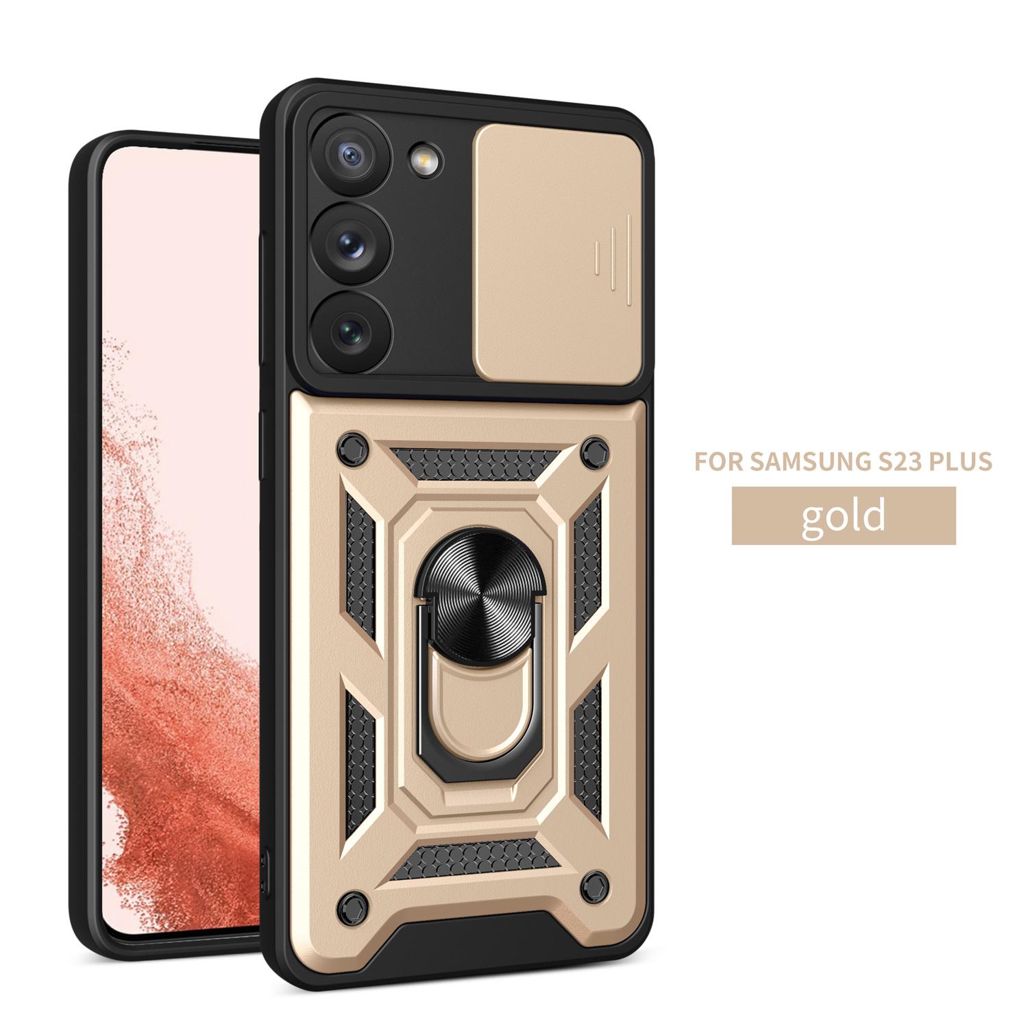 For Samsung Galaxy S23 Plus Slide Camera Armor Back Cover For Samsung Galaxy S23Plus Case Magnetic Ring Stand Holder Phone Case Galaxy S23 Plus золотой