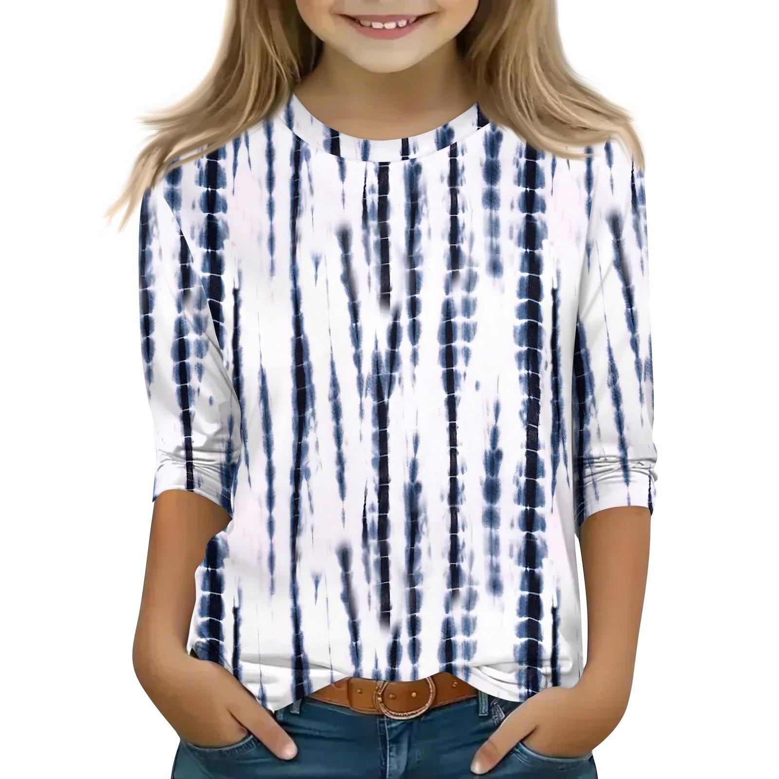 

Детская футболка с рукавом 3/4, повседневная футболка с принтом, круглый вырез, блузка-пуловер 130