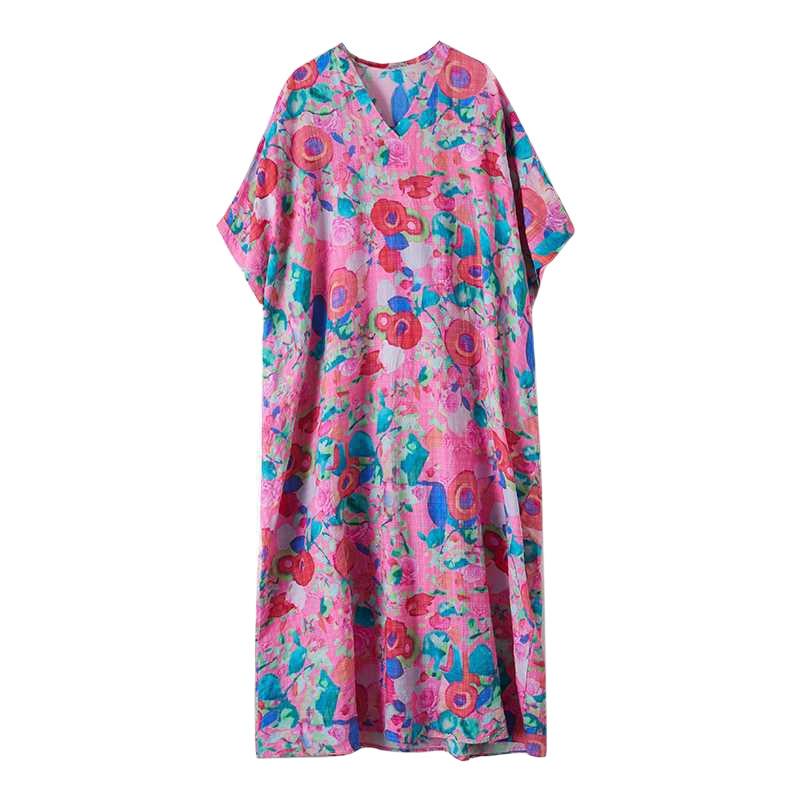 Summer V-neck Retro Cotton and Linen Dress