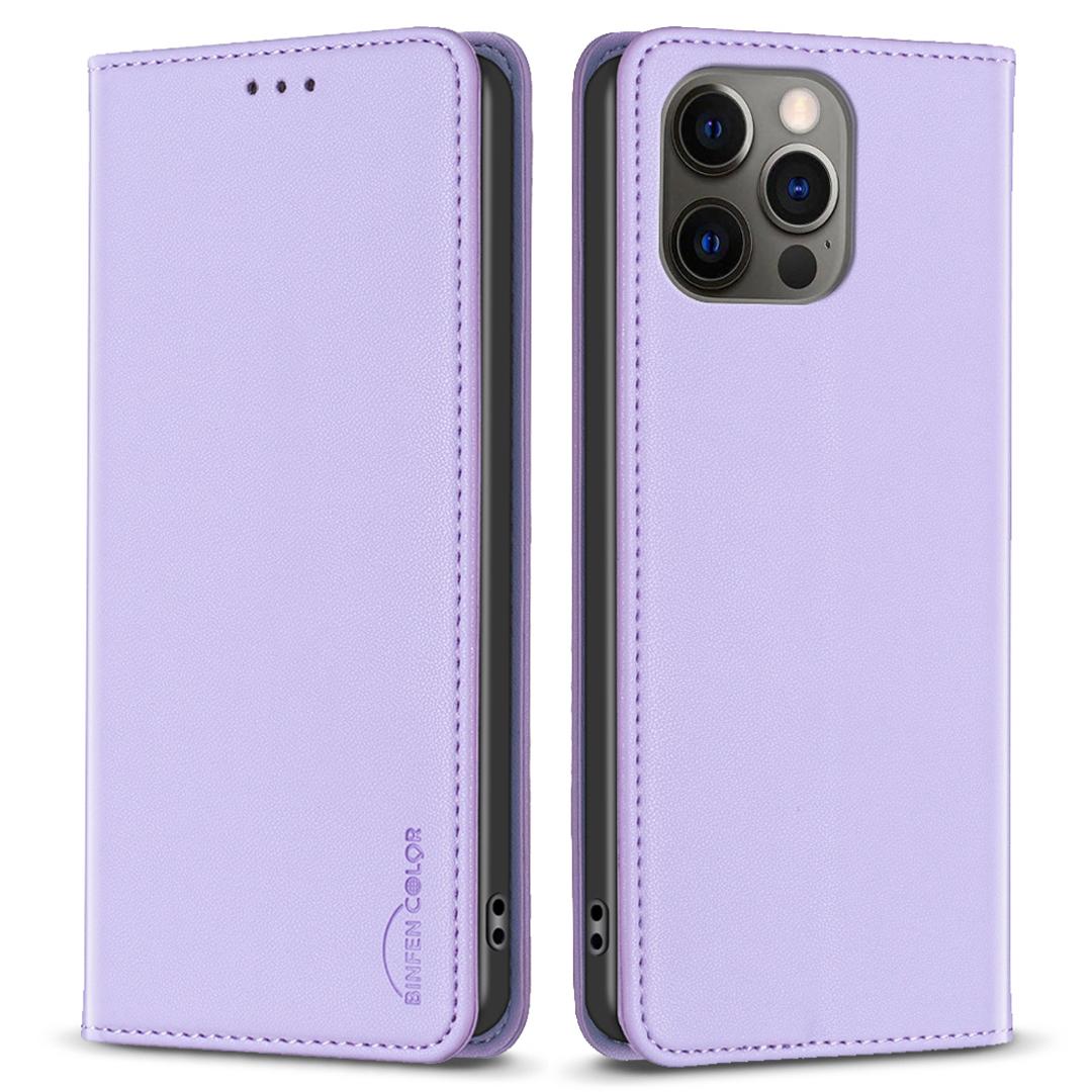 

BINFEN COLOR BF18 For iPhone 12/12 Pro 6.1 inch PU Leather Phone Case Card Slot Stand Flip Cover Purple