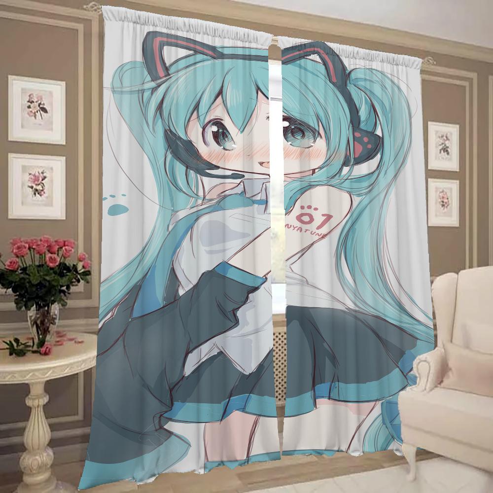 Window Kitchen Curtains for Living Room 2 Pieces Blackout Curtains Door Curtain Hatsune M-mikus Partition Bedroom Decoration