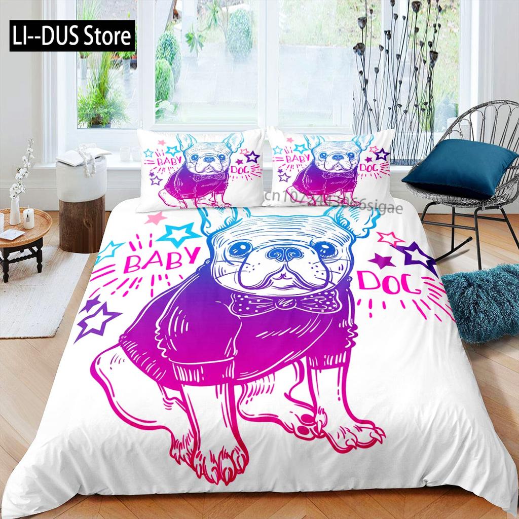 Pug Duvet Cover Set Puppy Lying Around Pet Decorative 3 Piece Bedding Set with 2 Pillow Shams Queen Size Pale Brown Black